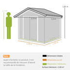 Abri de Jardin 2,5 m² en Acier 213x130x185 cm